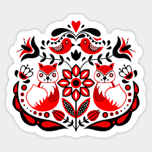 Scandinavian design with fox, birds and flowers Sticker